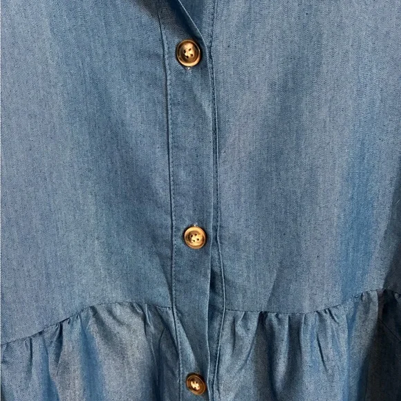 Blue Button-Up Tiered Dress - Picture 7 of 9